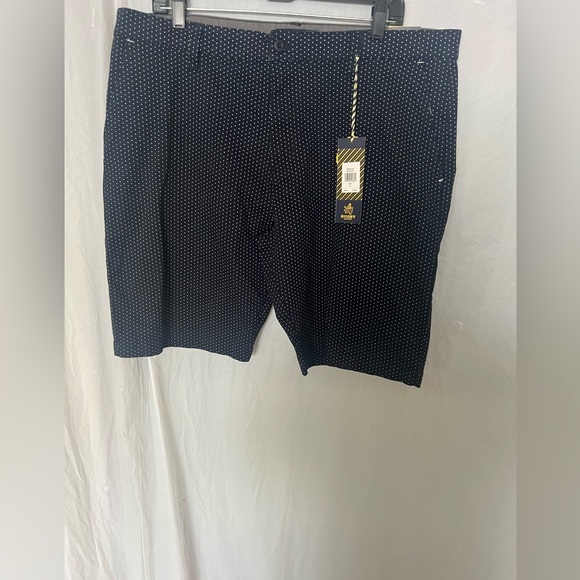 Rugby University NWT men Bermuda style shorts navy blue white dots 38W - Picture 1 of 3